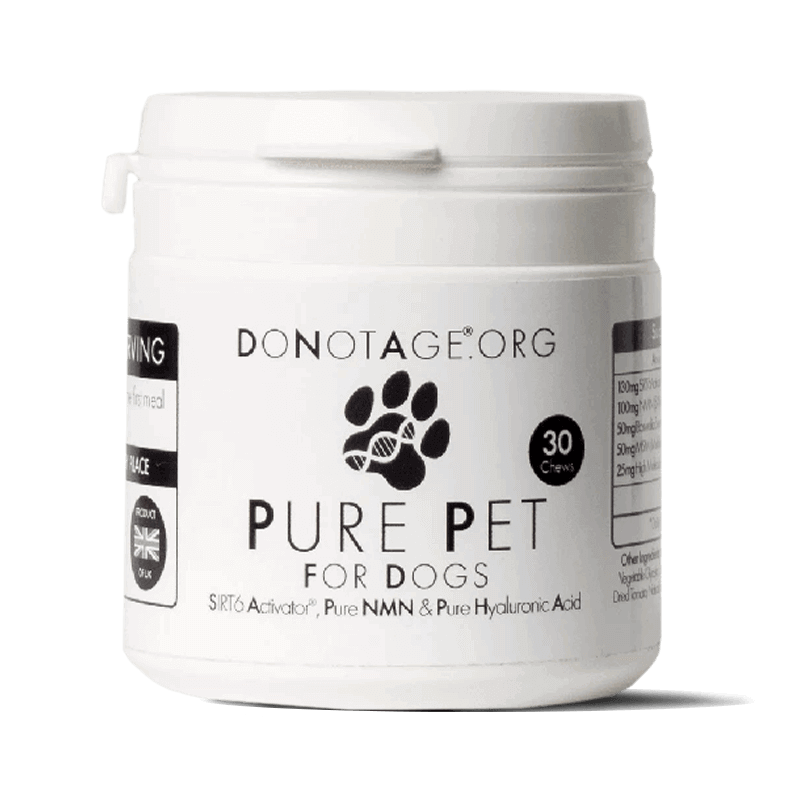Pure Pet (Sirtuino 6 Aktyvatorius, Nikotinamido Mononukleotido, Hialurono Rūgštis) šunims DONOTAGE Pure Pet (Sirtuino 6 Aktyvatorius, Nikotinamido Mononukleotido, Hialurono Rūgštis) šunims DONOTAGE